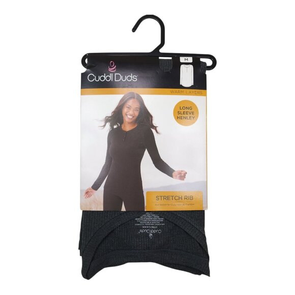 Cuddl Duds Womens Long Sleeve Henley Stretch Rib Knit Top Medium Charcoal - Picture 1 of 10